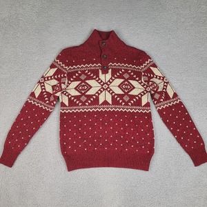 American Eagle Outfitters Red and Cream Turtleneck Sweater